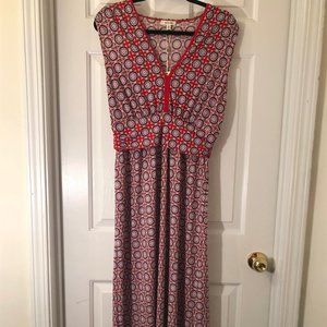 NWT MAX STUDIO Medallion Print Maxi Dress Red Large Empire Waist Sleeveless